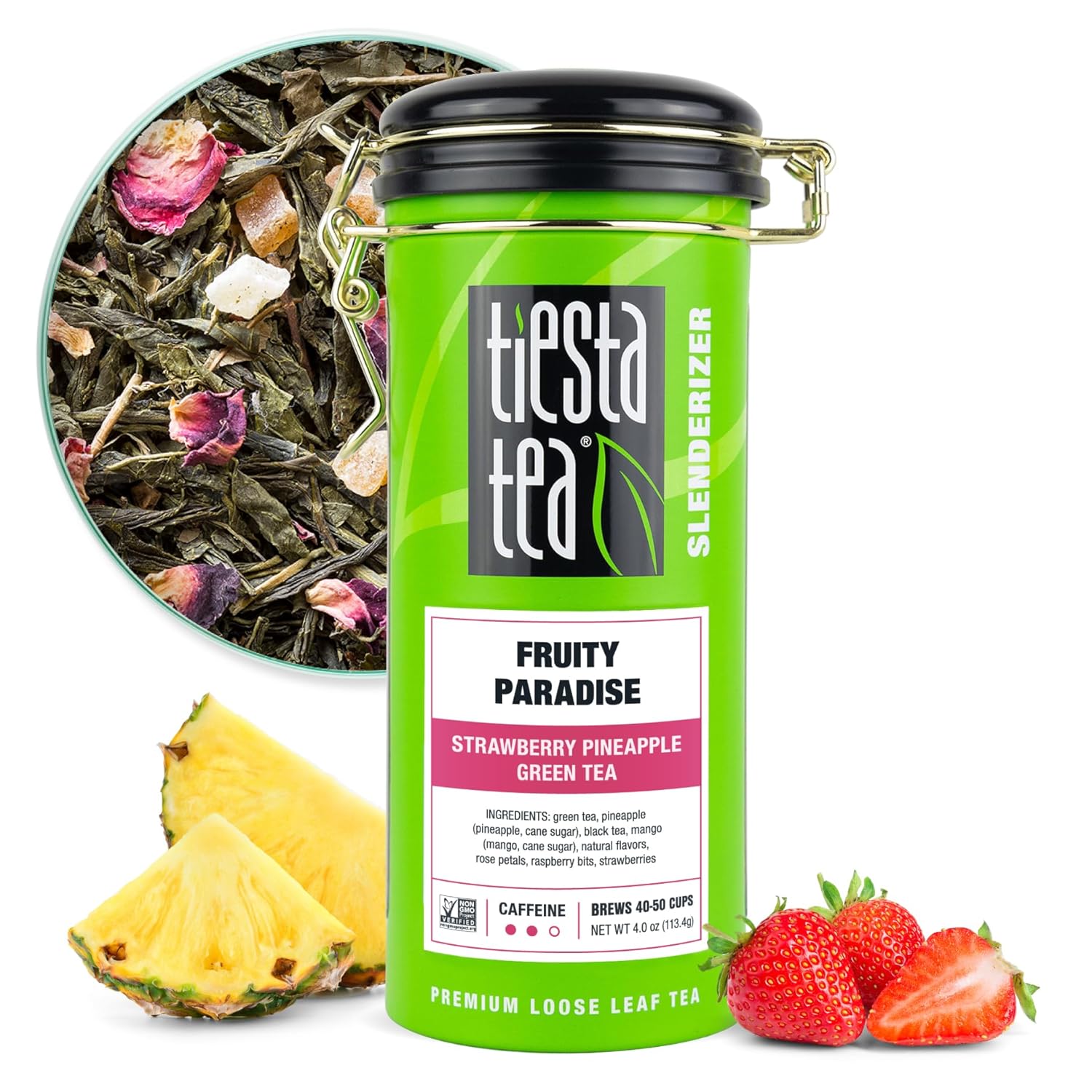 Tiesta Tea - Fruity Paradise, Strawberry Pineapple Green Tea, Premium Loose Leaf Tea Blend, Medium Caffeinated Green Tea, 50 Cups - 4Oz Refillable Tin