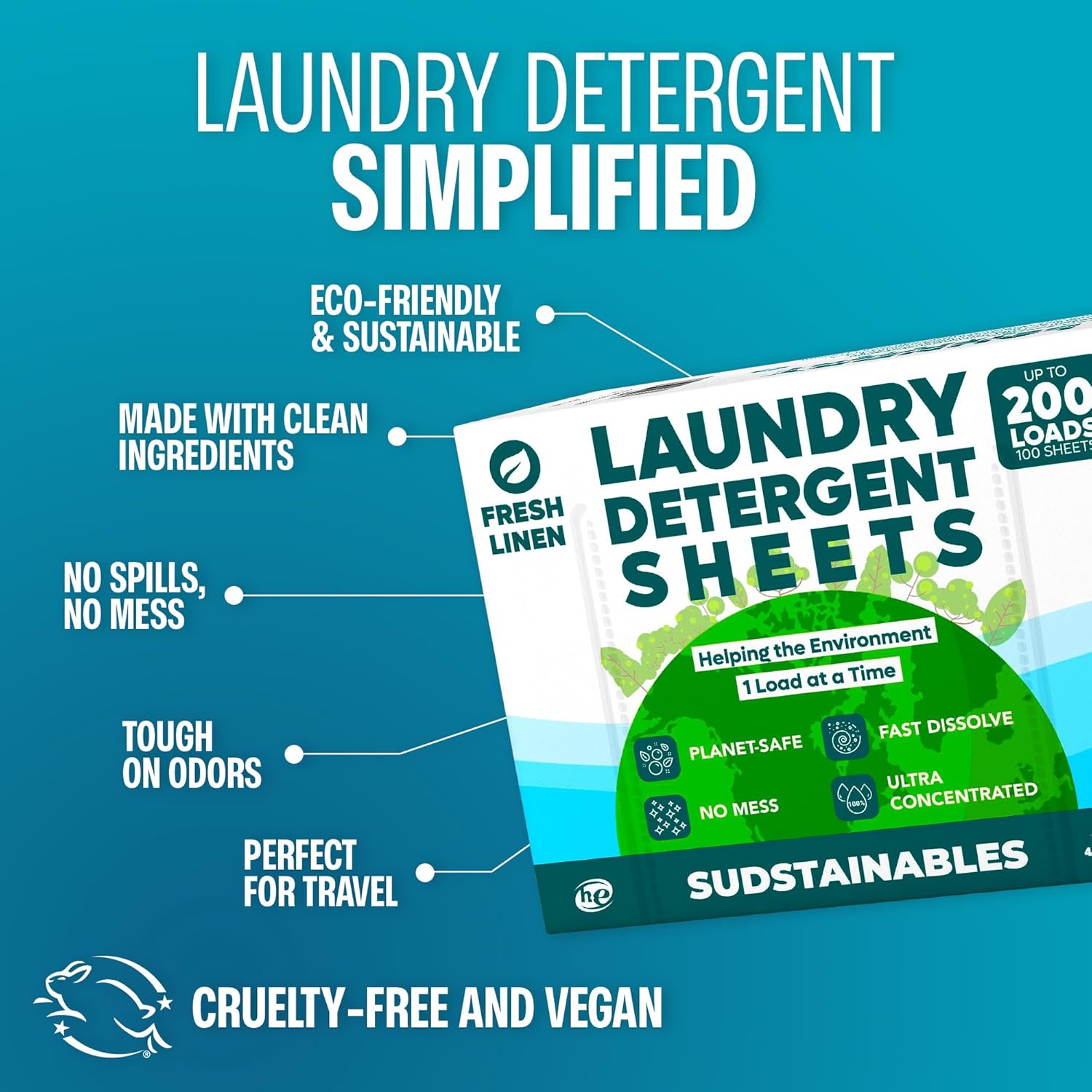 Sudstainables Laundry Detergent Sheets (60 Loads) – Eco-Friendly, Zero Waste, Plastic-Free Laundry Washing Machines Soap Sheets; Dissolvable, Space-Saving Strips For Travel (Unscented) : Health & Household