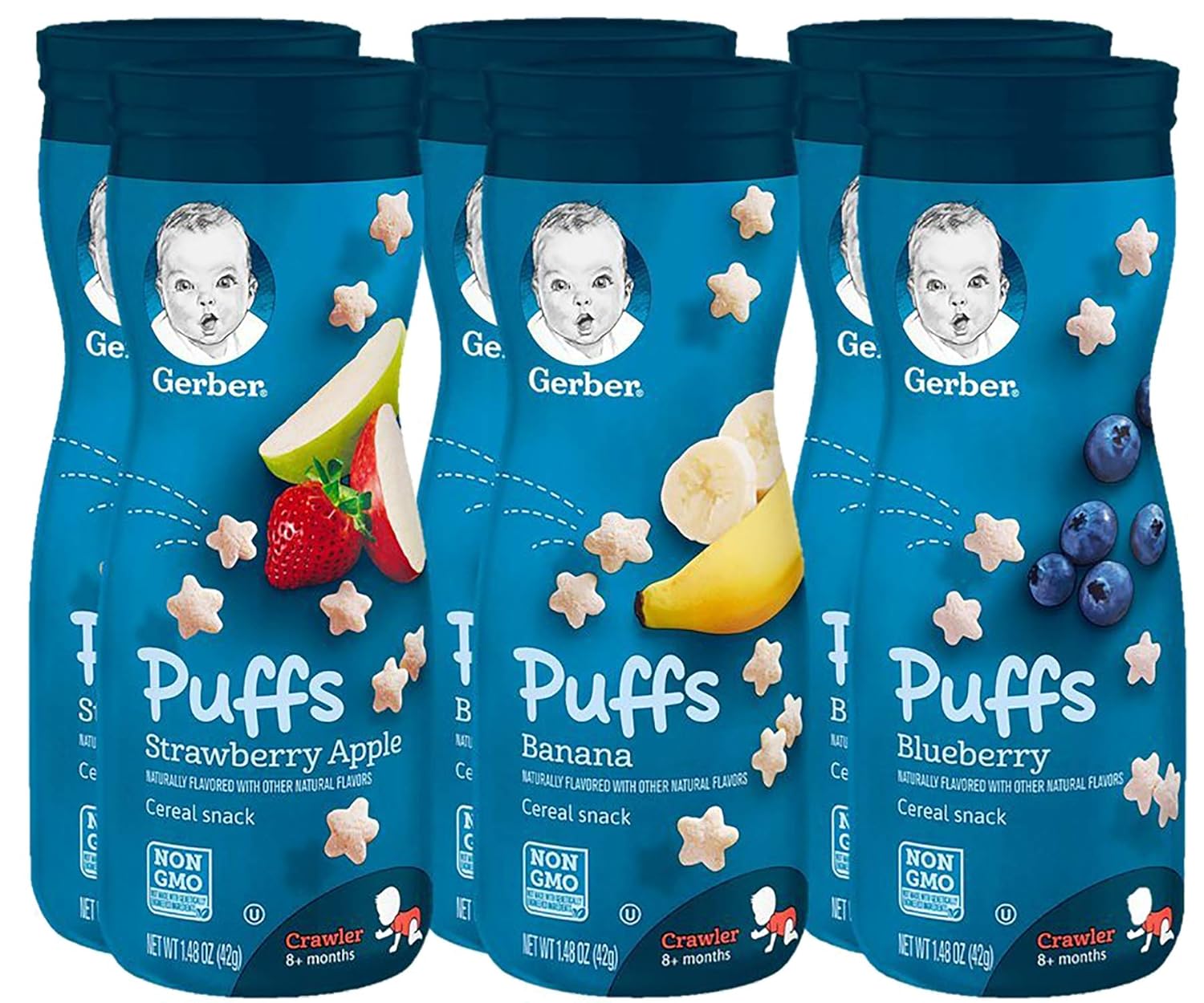 Gerber Graduates Puffs Cereal Snack, Assorted Flavors, 1.48 Ounce, 6 Count