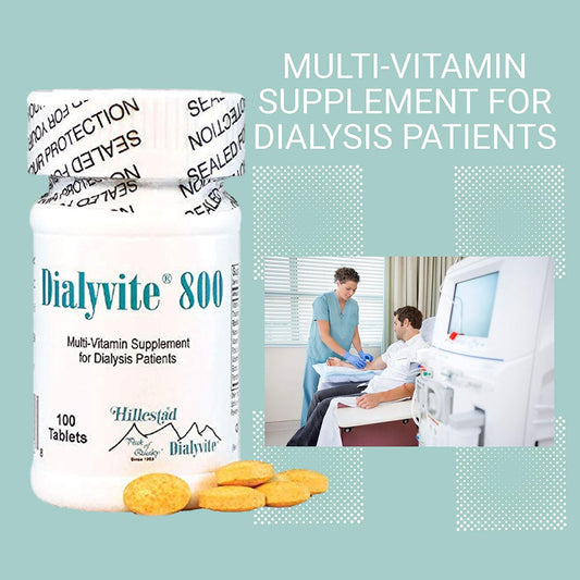 Hillestad Labs Dialyvite 800 Multi-Vitamin Supplement For Dialysis Patients, 100 Tablets, Yellow, Original