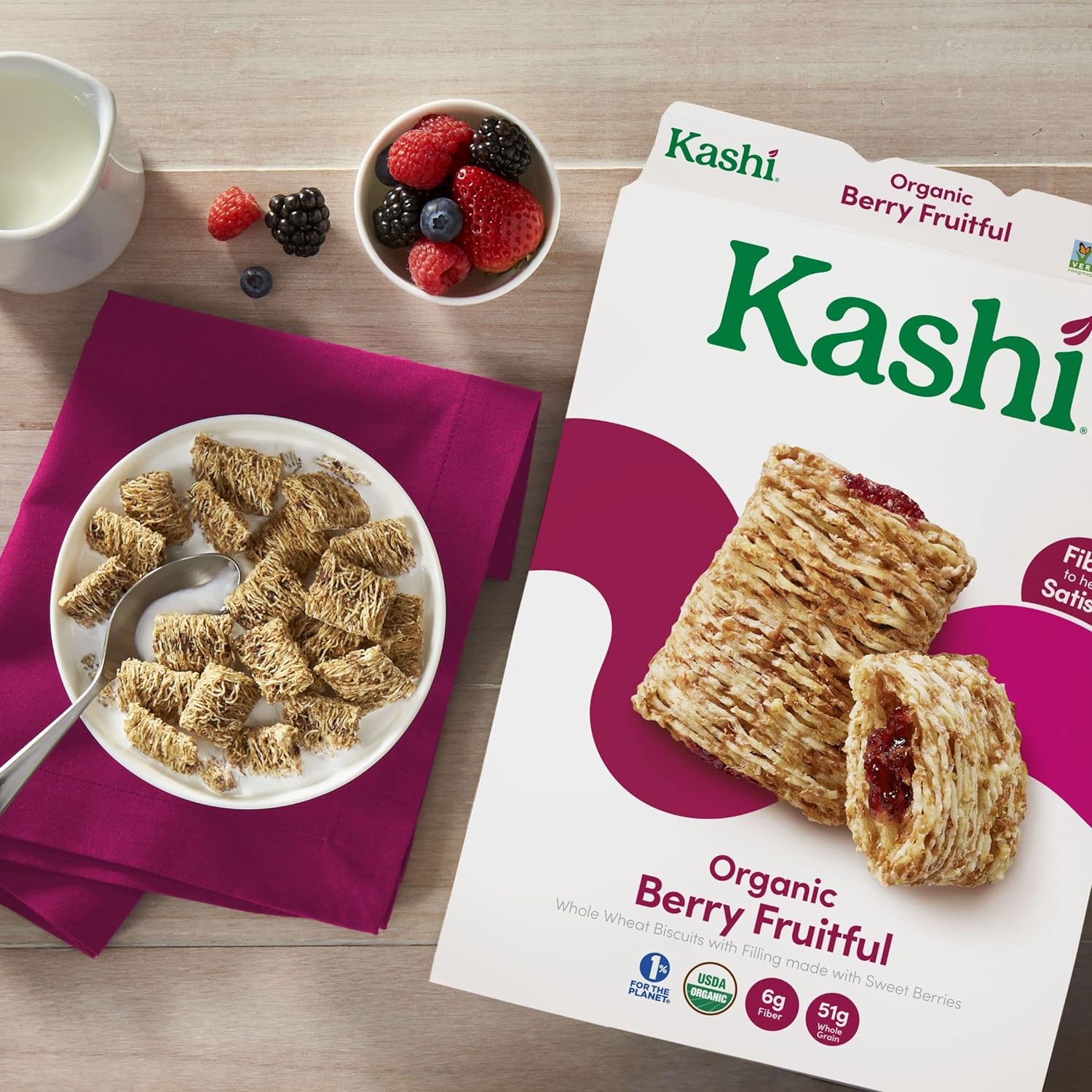 Kashi Breakfast Cereal, Vegan Protein, Organic Fiber Cereal, Berry Fruitful, 15.6oz Box (1 Box) : Grocery & Gourmet Food