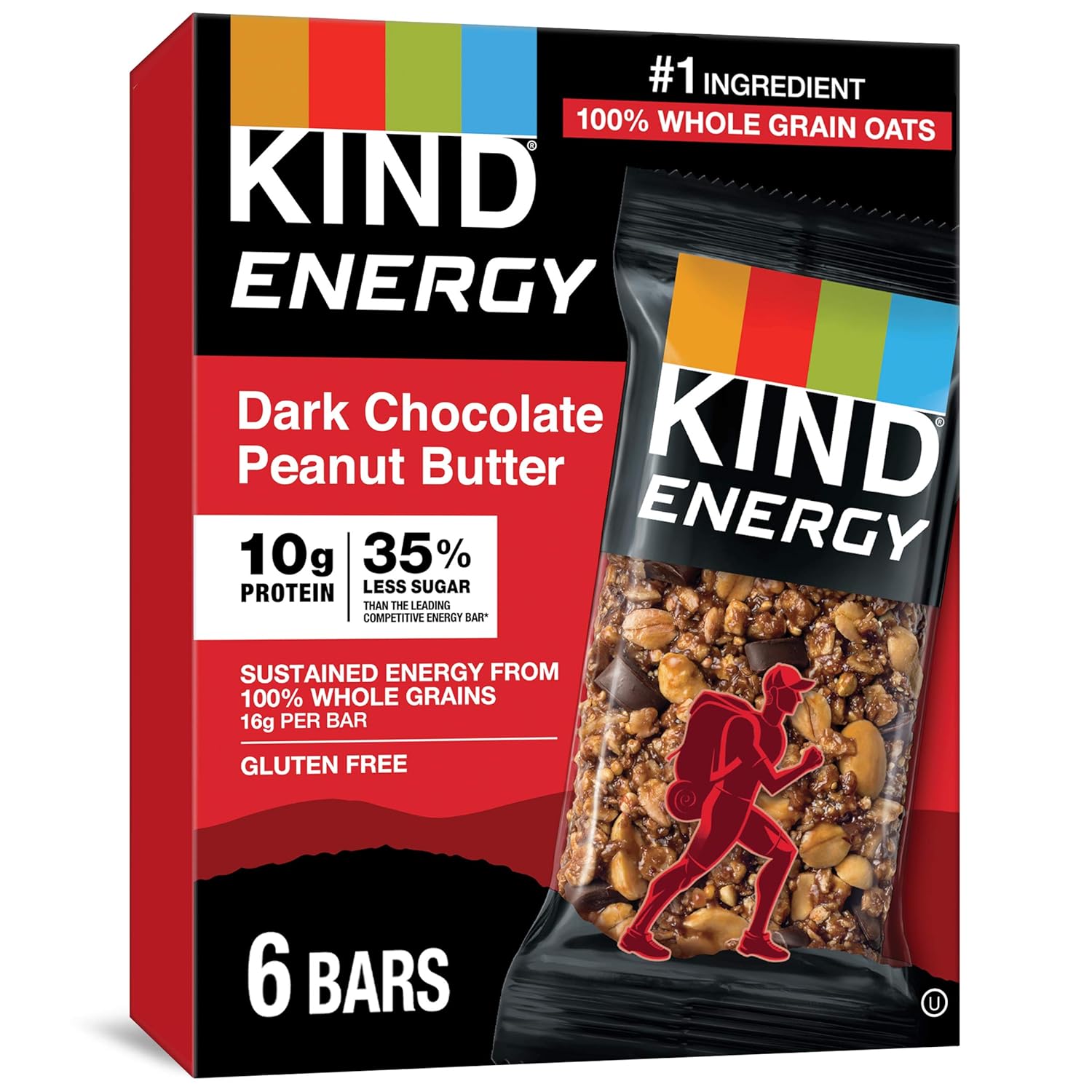 Kind Energy Bar, Dark Chocolate Peanut Butter, Gluten Free, Low Glycemic Index, 1.76 Ounces, 30 Count