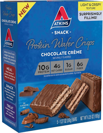 Atkins Chocolate Crme Protein Wafer Crisps, Protein Dessert, 4g Net Carb, 1g Sugar, High in Fiber, Keto Friendly, 5 Count