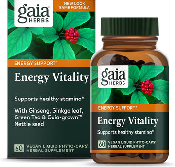 Gaia Herbs Energy Vitality - Energy Support Supplement To Maintain Healthy Energy And Stress Levels - With Ginkgo, Ginseng, Green Tea, And Nettle* - 60 Vegan Liq Phyto-Capsules (20-Day Supply)