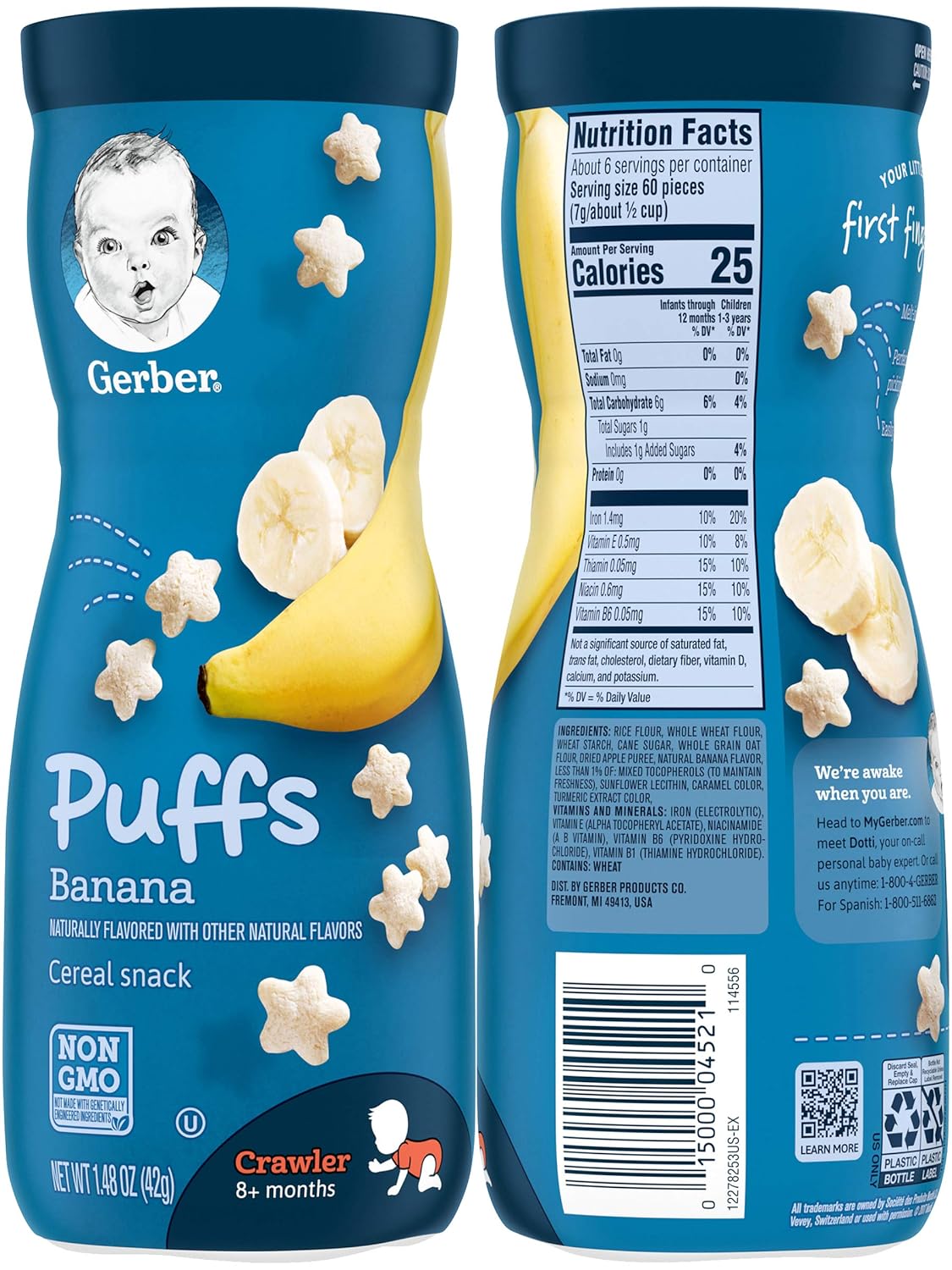 Gerber Graduates Apple Strawberry, Banana, Sweet Potato, Blueberry Puffs /Pack Of 4 1.48Oz