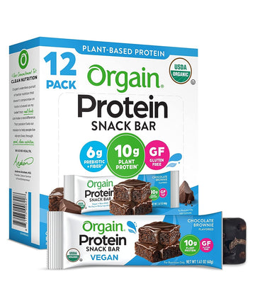 Orgain Organic Vegan Protein Bars, Chocolate Brownie - 10g Plant Based Protein, Gluten Free Snack Bar, Low Sugar, Dairy Free, Soy Free, Lactose Free, Non GMO, 1.41 Oz (12 Count)