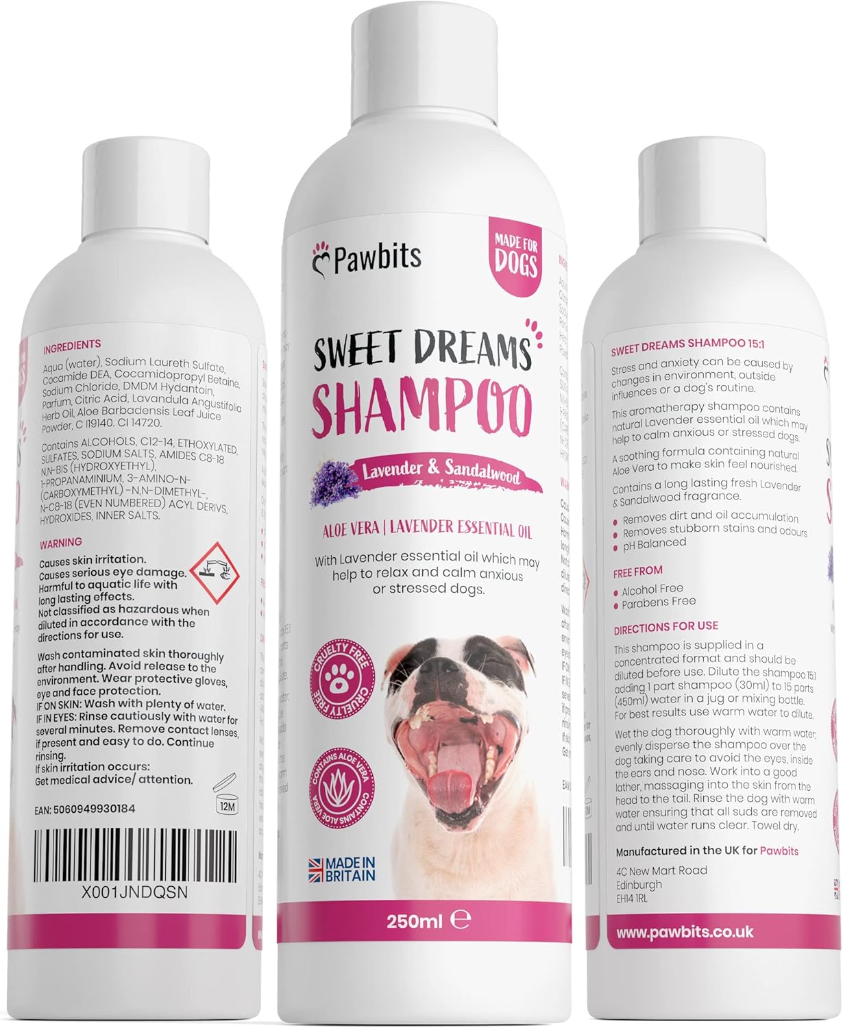 Sweet Dreams Sandalwood and Lavender Fragranced Concentrated Dog Shampoo 250ml - Aloe Vera and Lavender Essential Oil Formula to Remove Dirt, Stubborn Stains and Odours :Pet Supplies