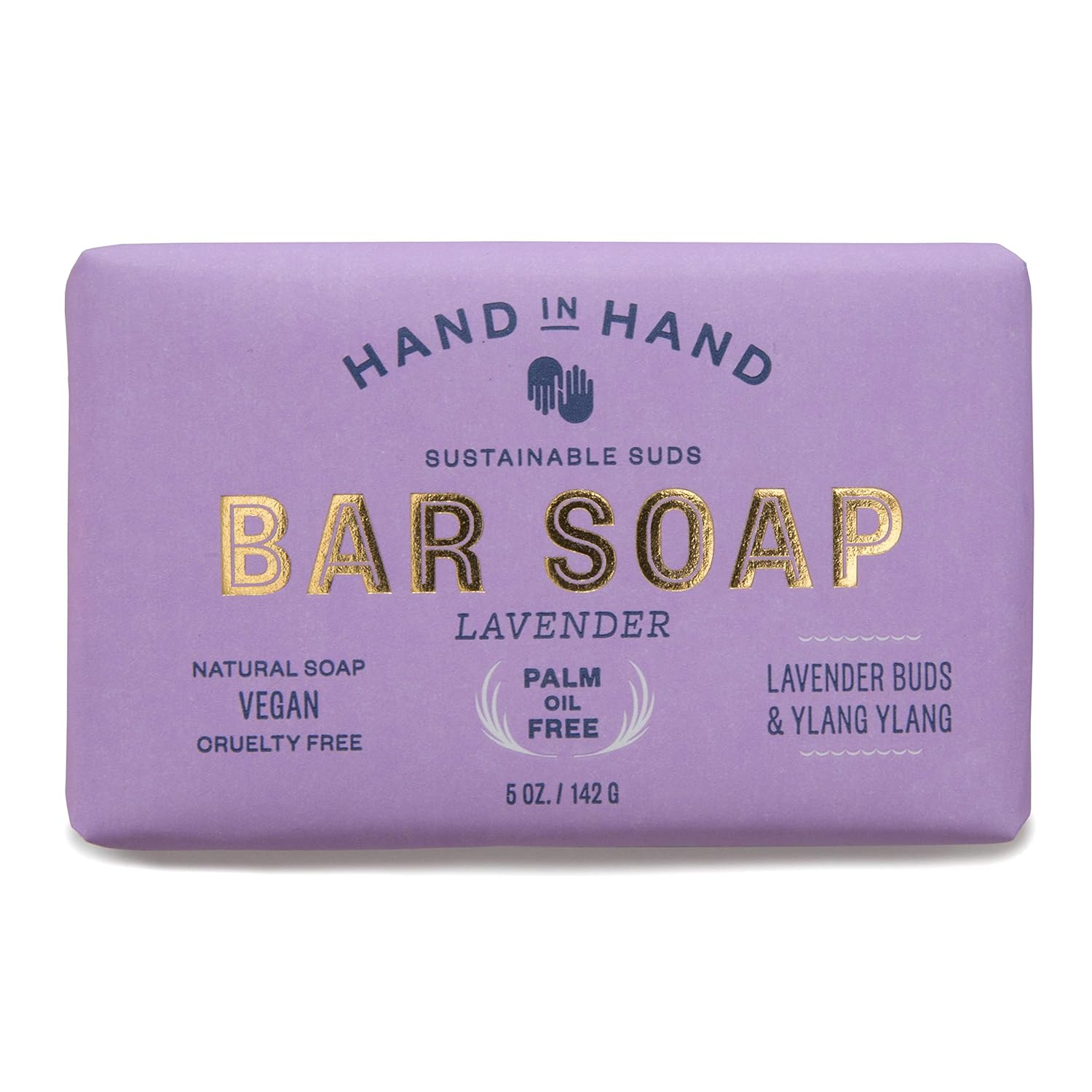 Hand In Hand Bar Soap, Nourishing Cleanser For All Skin Types, Organic Shea And Cocoa Butters, 5 Ounce, Lavender Buds & Ylang Ylang, Lavender Scent, Single