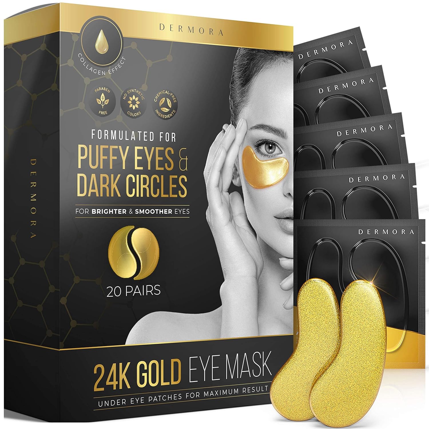 Dermora 24K Gold Eye Mask Puffy Eyes And Dark Circles Treatments Look Less Tired