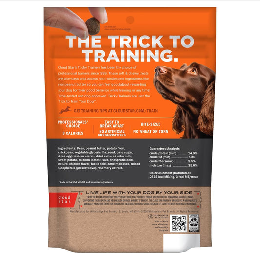 Cloud Star Tricky Trainers Soft & Chewy Dog Training Treats 12 Oz Pouch, Peanut Butter Flavor, Grain-Free Low Calorie Behavior Aid With 310 Treats