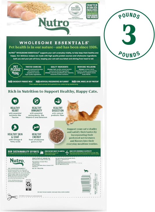 Nutro Wholesome Essentials Senior Dry Cat Food, Chicken & Brown Rice Recipe, 3 Lbs