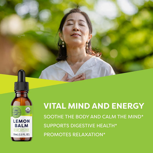 Vimergy Organic Lemon Balm Tincture Herbal Supplement – 175 Mg Of 10:1 Lemon Balm Extract Per Serving, Can Be Used In Tea - Usda Certified Organic, Non-Gmo, Alcohol-Free – 240 Ml (1 Ml/Serving)