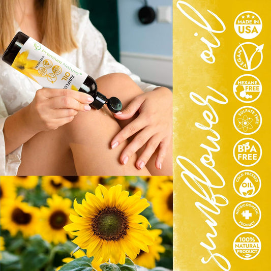 Sunflower Oil Cold Pressed Seed Oils Unrefined Sun Flower Liquid For Face Hair Skin Sunflowers Essential Oil Carrier For Mixing Pure Massage Oil 16Oz
