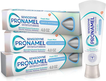 Sensodyne Pronamel Gentle Teeth Whitening Enamel Toothpaste For Sensitive Teeth, To Reharden And Strengthen Enamel, Amazon Exclusive, Fresh Mint - 4 Ounces (Pack Of 3)