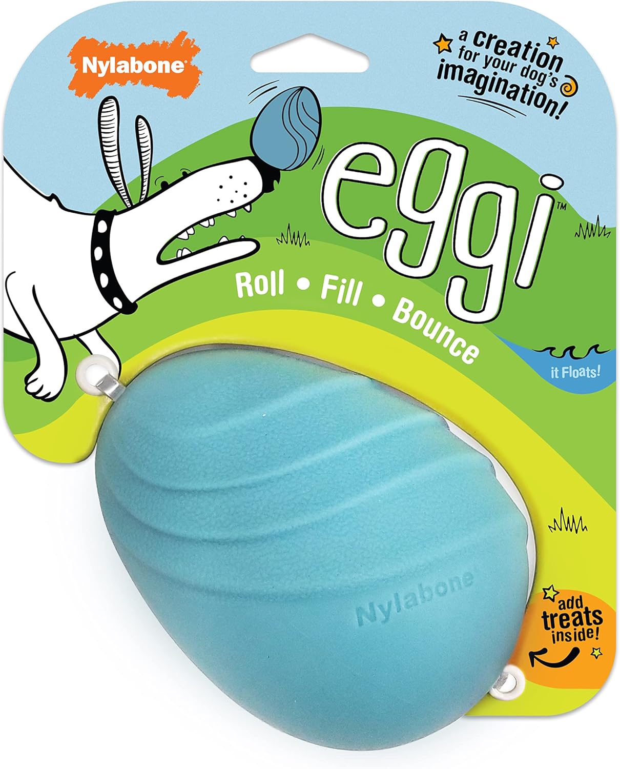 Nylabone Eggi Interactive Fillable Dog Chew Toy - Lightweight Bouncy Floatable Dog Treat Toy For Creative Play & Dog Exercise, Blue, Large/Giant - Up To 50 Lbs. (1 Count)