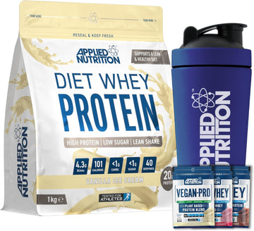 Applied Nutrition Diet Whey 1Kg Bundle - Diet Whey High Protein Powder + 5 Sample Bundle + 750Ml Steel Protein Shaker | Low Carb & Sugar, Weight Management Shake, 40 Servings (Vanilla)