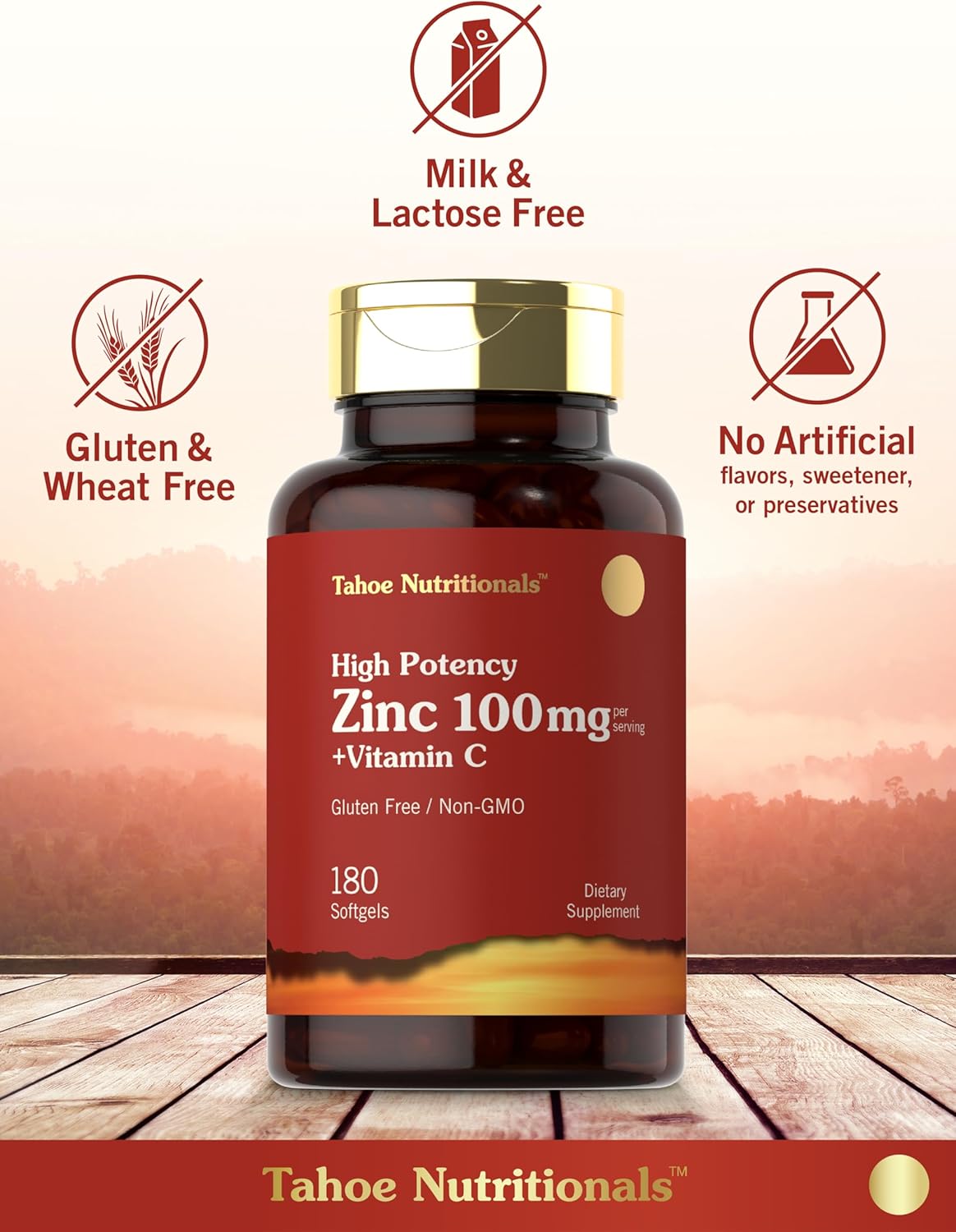 Carlyle Zinc Supplement 100mg with Vitamin C | 180 Softgels | Non-GMO, Gluten Free | Tahoe Nutritionals : Health & Household