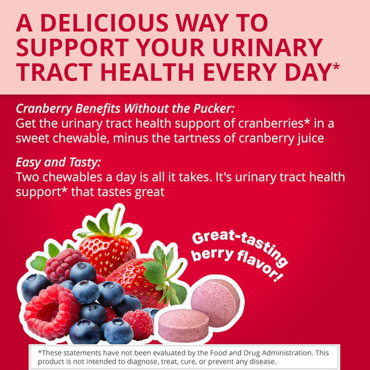 Uricalm Cranberry, Daily Dietary Supplement Chewable With D-Mannose, Berry, 60 Count