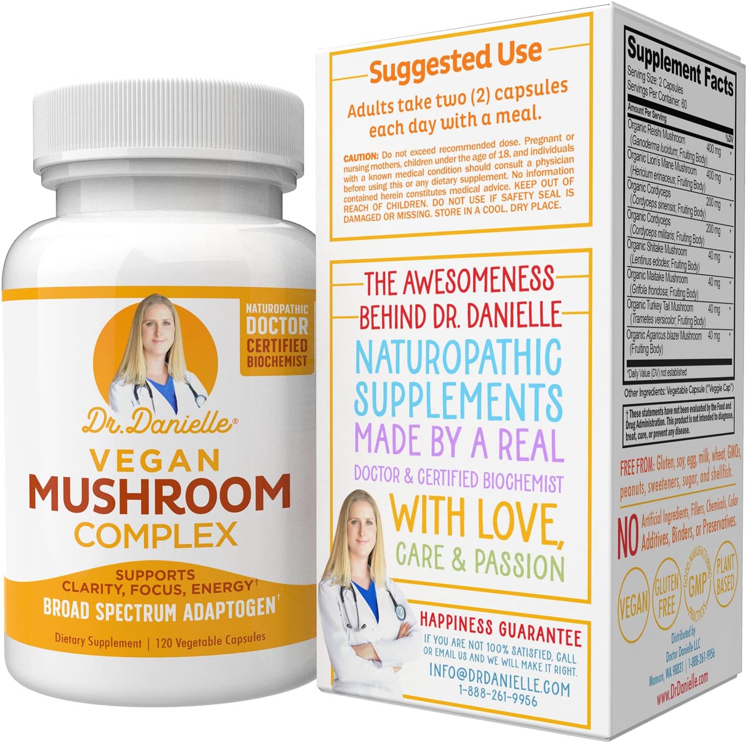 Best Organic Mushroom Complex - Immune Assist Support - Lion's Mane, Cordyceps and Reishi - Adaptogen Supplement - Wellness, Stress Relief, Memory & Cognitive Support, Dr. Danielle - 120 Veggie Caps : Health & Household