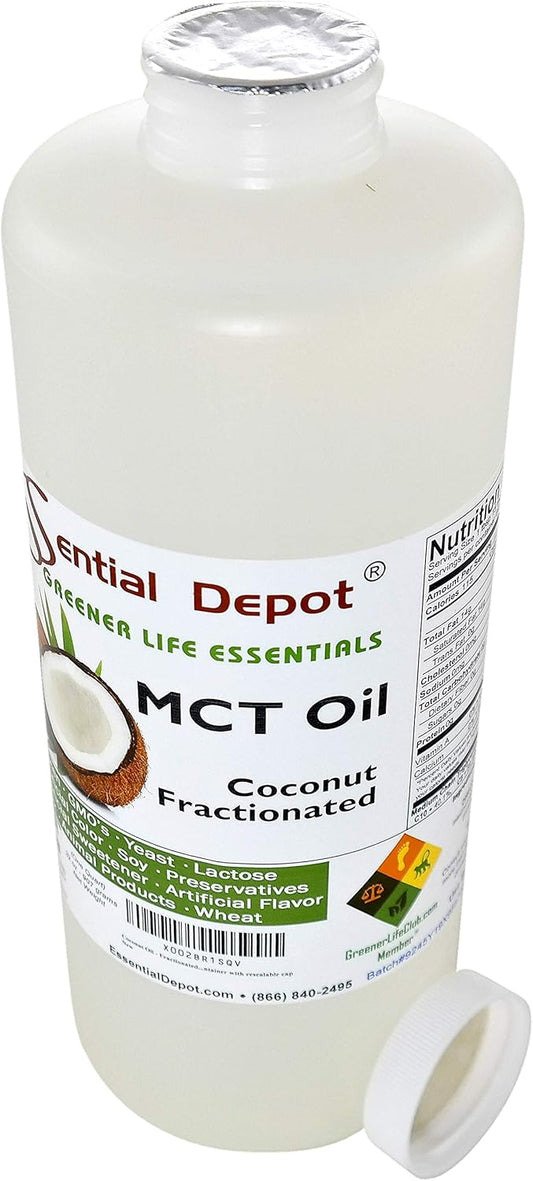 Coconut Oil - Fractionated - Mct Oil - 1 Quart - 32 Oz - Food Grade - Safety Sealed Hdpe Container With Resealable Cap