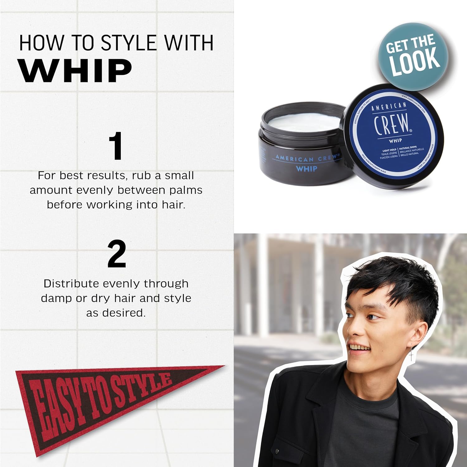 American Crew Men'S Whip Styling Cream, Like Hair Gel With Light Hold & Natural Shine, 3 Oz : Beauty & Personal Care