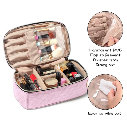 Teamoy Travel Makeup Brush Case, Makeup Train Organizer Bag With Handle For Makeup Brushes(Up To 9-Inch) And Essentials, Medium, Pink(Bag Only)