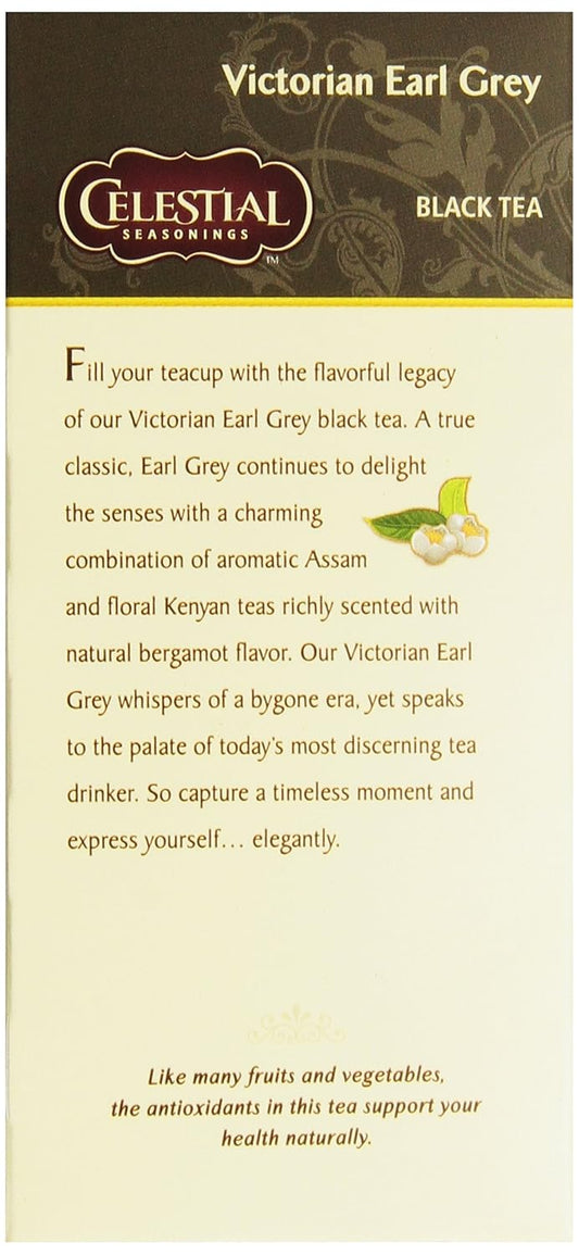 Celestial Seasonings Black Tea, Victorian Earl Grey, Contains Caffeine, 25 Tea Bags (Pack Of 6)