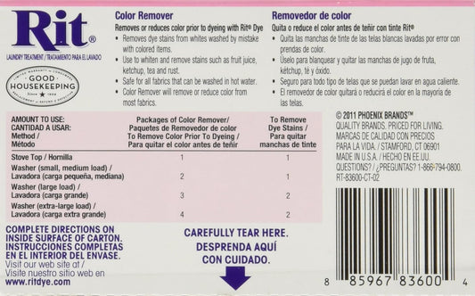 Rit Dye Laundry Treatment Color Remover Powder, 2 oz, 3-Pack : Health & Household