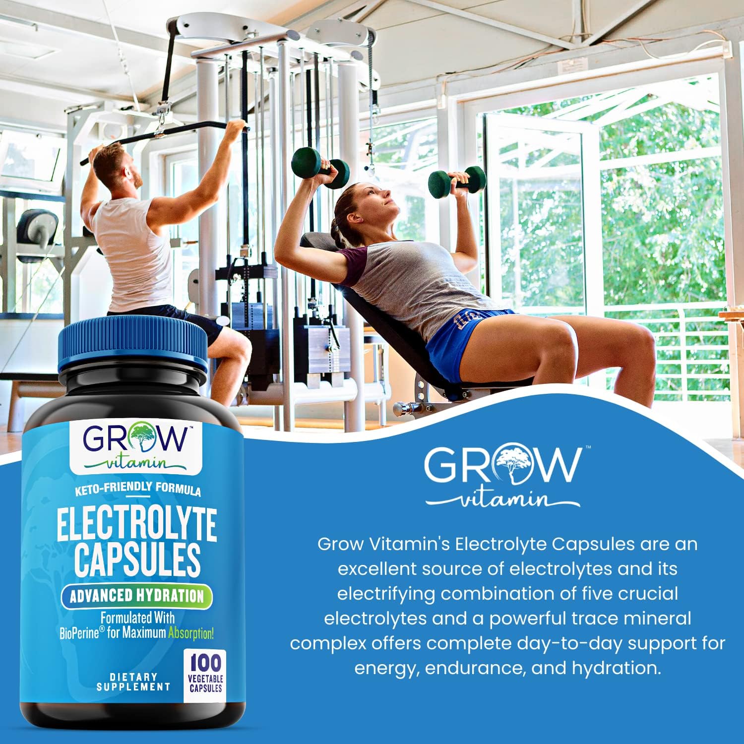 Grow Vitamin Electrolyte Capsules – Sugar-Free Electrolyte Tablets For Energy, Endurance & Hydration. Keto-Friendly Salt Pills, No Maltodextrin. Perfect For Fitness & Daily Hydration – 100 Caps : Health & Household