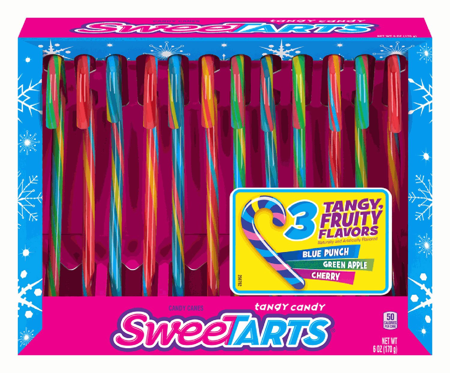 Candy Canes - 3 Pack Sampler, 12 Jolly Ranchers, 12 Sweetarts, 12 Lifesavers, 1.14 Pounds