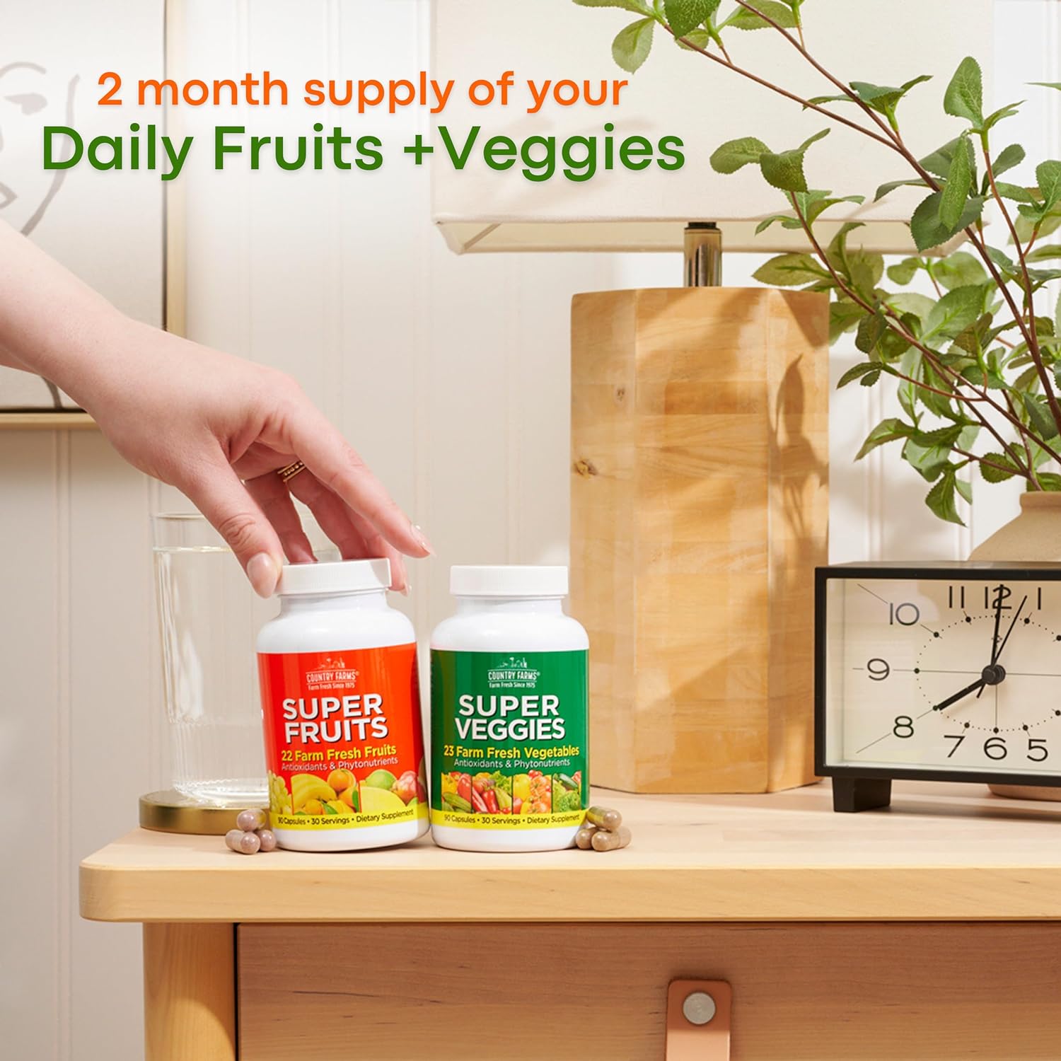 COUNTRY FARMS Fruits and Vegetables Supplement, 180 Fruit and 180 Veggie Capsules, Greens and Reds Packed with Superfoods, Powerful Antioxidants, 60 Servings : Health & Household