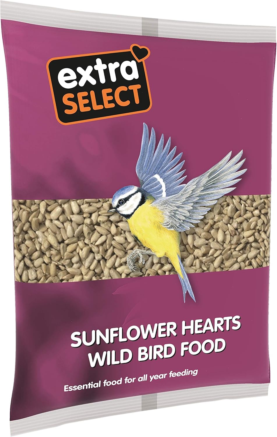 Extra Select Sunflower Hearts Bird Food - Husk-Free, Oil Rich, High Energy Wild Bird Seed for Year Round Feeding - 2 kg?01SFH2