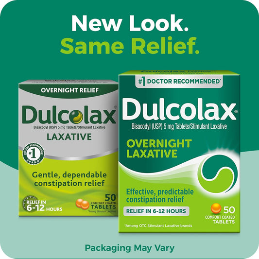 Dulcolax Stimulant Laxative Tablets, Predictable & Effective Constipation Relief, Relieves Straining & Bloating, Bisacodyl 5 Mg, 50 Count