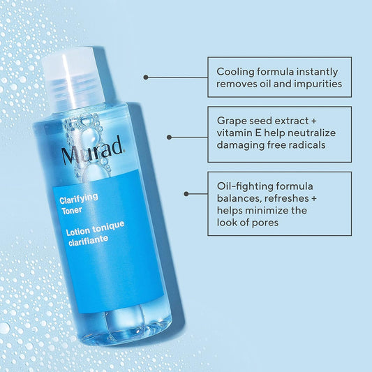 Murad Clarifying Toner - Cleansing Facial Treatment Removes Excess Oil And Impurities – Witch Hazel, Grape Seed Extract And Vitamin E Skin Toner, 6 Fl Oz