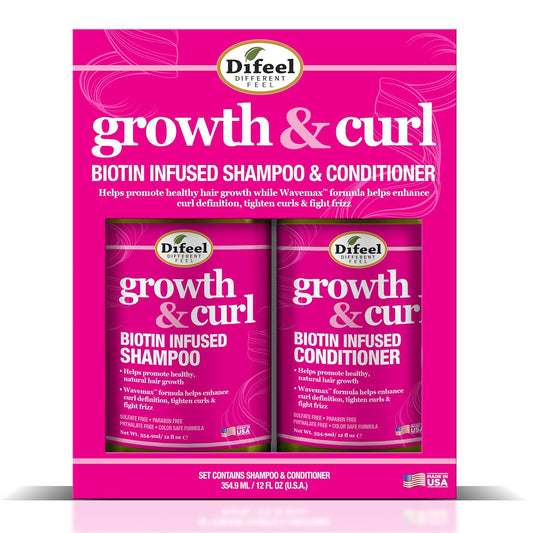 Difeel Biotin Shampoo & Conditioner 24Oz Gift Set -Hair Growth & Curl Defining And For Curly - Paraben , Sulfate Free, Phthalate - Unisex