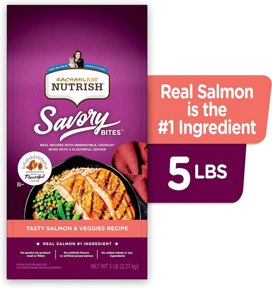 Rachael Ray Nutrish Savory Bites Dry Cat Food, Tasty Salmon & Veggies Recipe, 5 Pound Bag