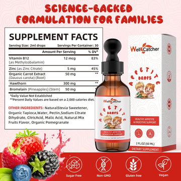 Appetite Booster Drops For Kids Adults: Appetite Support Supplement With Bromelain Hawthorn Zinc Vitamin B12 For Picky Eater Healthy Digestive & Nutritional Balance, Sugar Free Vegan 30 Days