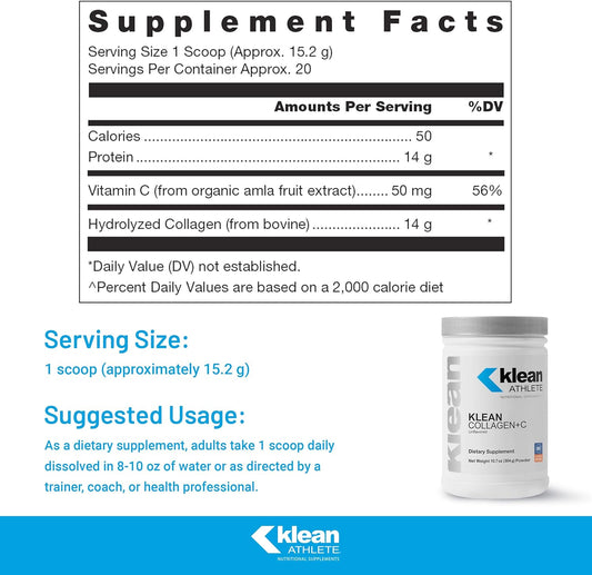 Klean Athlete Klean Collagen+C | Collagen Peptides With Vitamin C For Joint And Connective Tissue Support | 10.7 Ounces | Unflavored