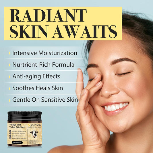 Beef Tallow Honey Balm For Skin:100% Grass-Fed Beef Tallow Moisturizer For Face And Body Vintage Tallow Balm With Olive Oil Manuka Honey For Sensitive Dry Skin Repair 2 Oz