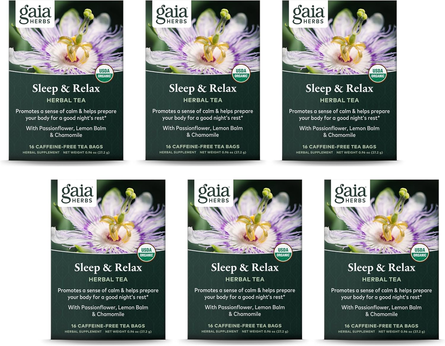 Gaia Herbs Sleep And Relax Herbal Tea Bags, 16 Count (Pack Of 6)