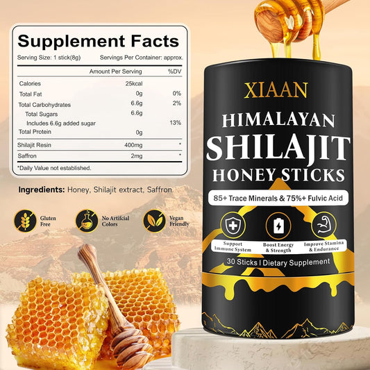 Shilajit Honey Sticks For Men & Women, Pure Himalayan Shilajit Honey Sticks With 85+ Trace Minerals, 75%+ Fulvic Acid Natural Shilajit Honey For Energy Boost, Immune Support 30 Sticks