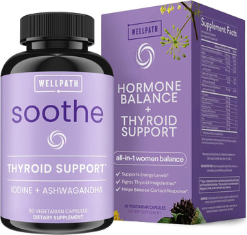 Wellpath Soothe Hormone Balance For Women + Cortisol Supplements | Thyroid Support & Metabolism Booster | Helps Uplift Mood & Regulates Adrenal | Rhodiola, Selenium, Iodine | Adaptogens, 60 Ct