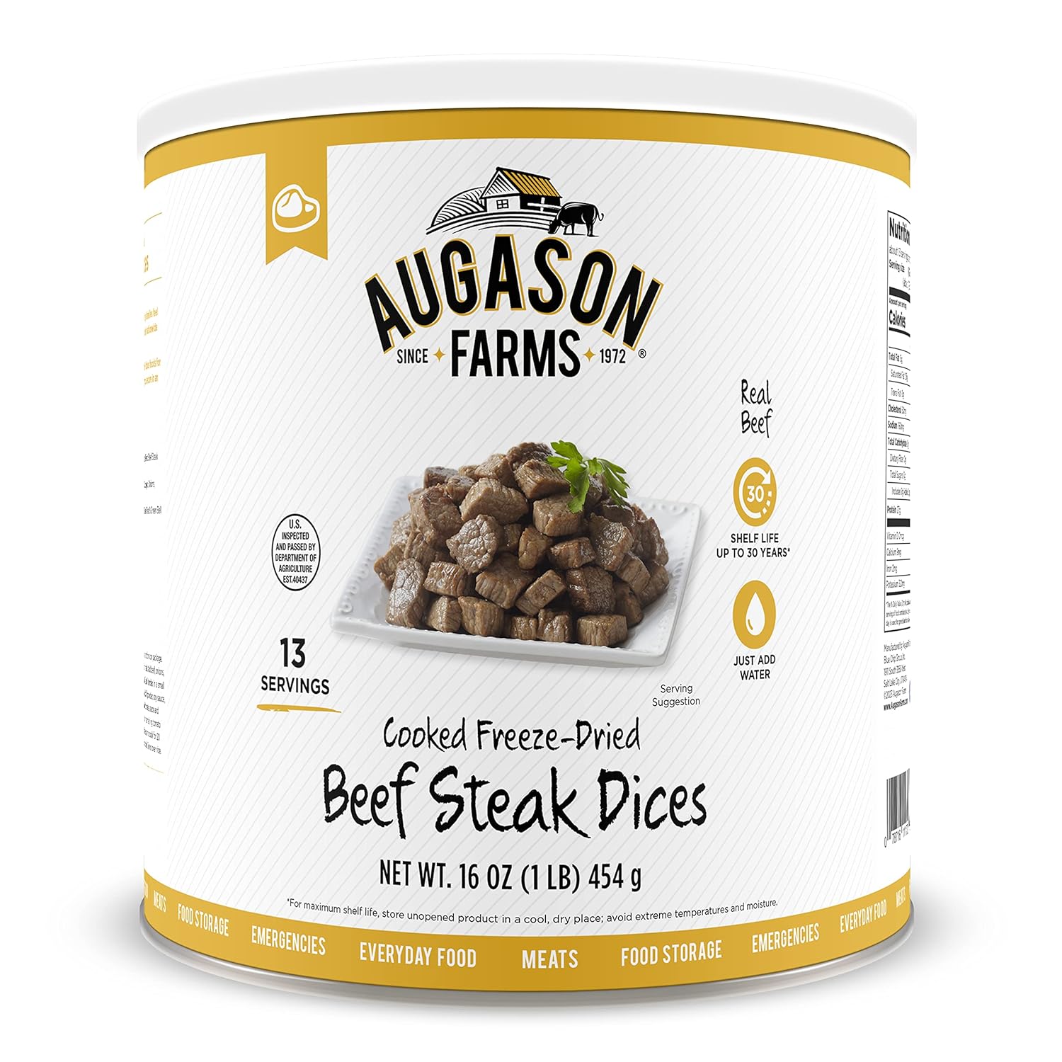 Augason Farms Freeze Dried Beef Chunks 1 lb No. 10 Can, 16 oz (5-11172)