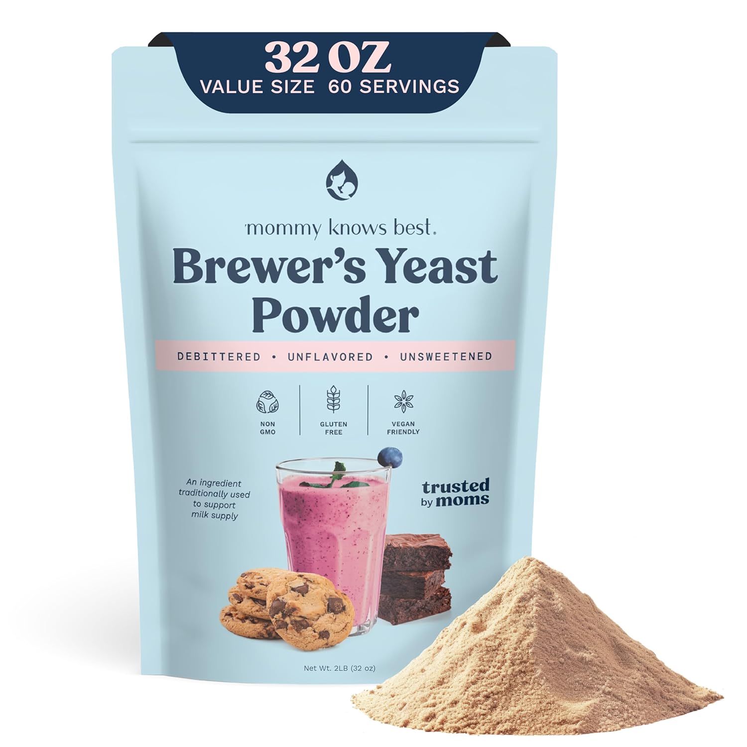 Mommy Knows Best Brewers Yeast Powder For Lactation Brewer'S Yeast For Breastfeeding Mothers - Mild Nutty Flavored Unsweetened And Debittered - 2 Lb