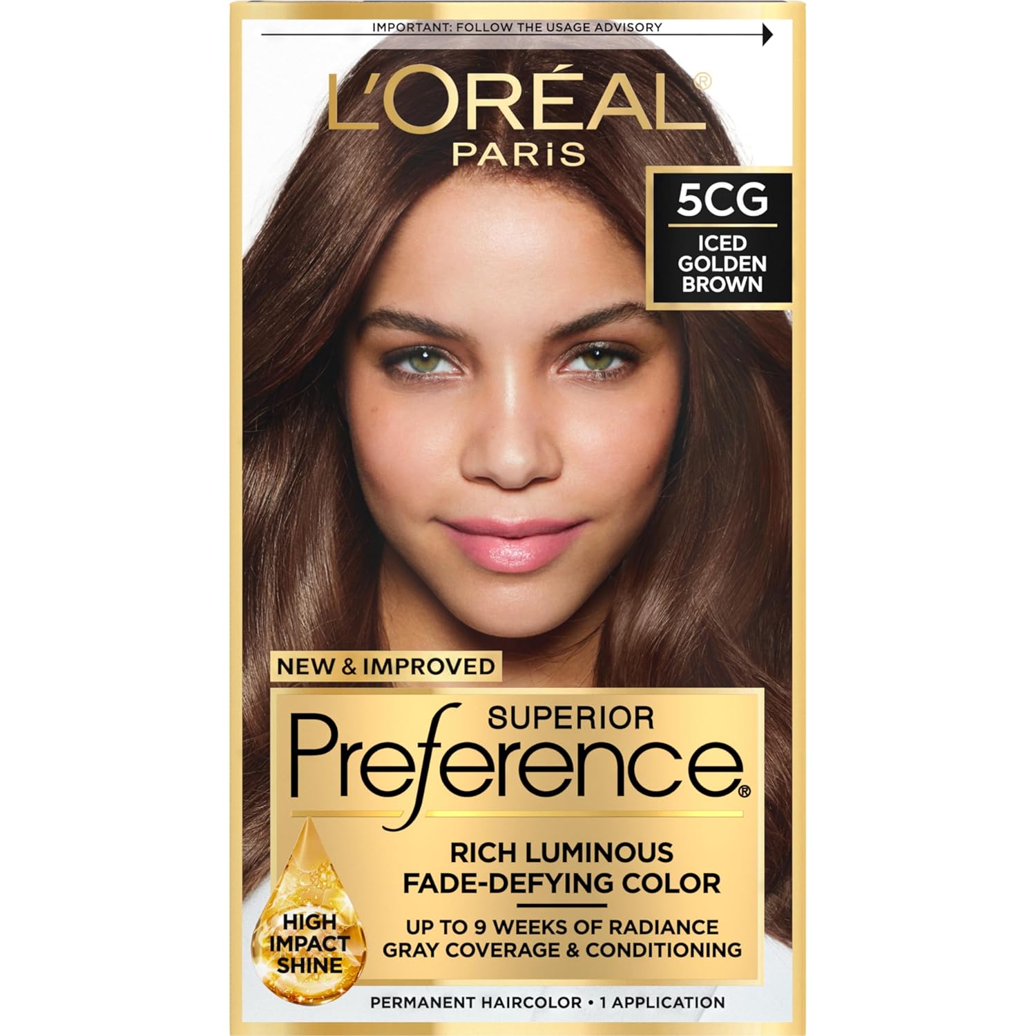 L'Oreal Paris Superior Preference Fade-Defying + Shine Permanent Hair Color, 5Cg Iced Golden Brown, Pack Of 1, Hair Dye