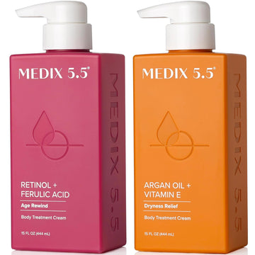 Medix 5.5 Retinol Body Lotion + Argan Oil Cream 2Pc Skin Care Set Body & Face Moisturizer | Firming Body Lotion Bundle Reduces Look Of Wrinkles, Cellulite, Crepey Skin, & Uneven Skin Tone, 2Pc