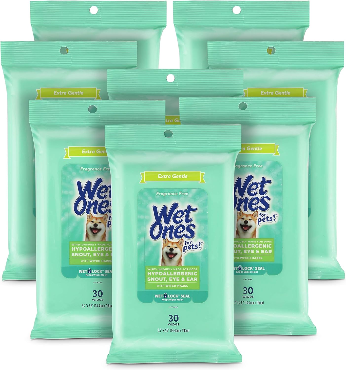 Wet Ones for Pets Extra Gentle Dog Wipes with Witch Hazel for Snout, Eye, Ear, 30 ct - 8 Pack | Fragrance-Free Dog Wipes for All Dogs Wipes with Wet Lock Seal