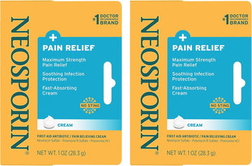 Neosporin + Maximum-Strength Pain Relief Dual Action Cream, First Aid Topical Antibiotic & Analgesic For Wound Care Of Minor Cuts, Scrapes & Burns, Polymyxin B & Pramoxine Hcl, 2 X 1 Oz