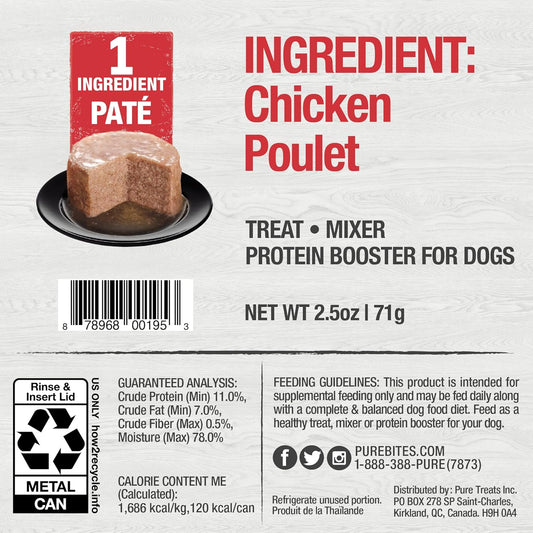 Purebites Chicken Pates For Dogs, Only 1 Ingredient, Case Of 12