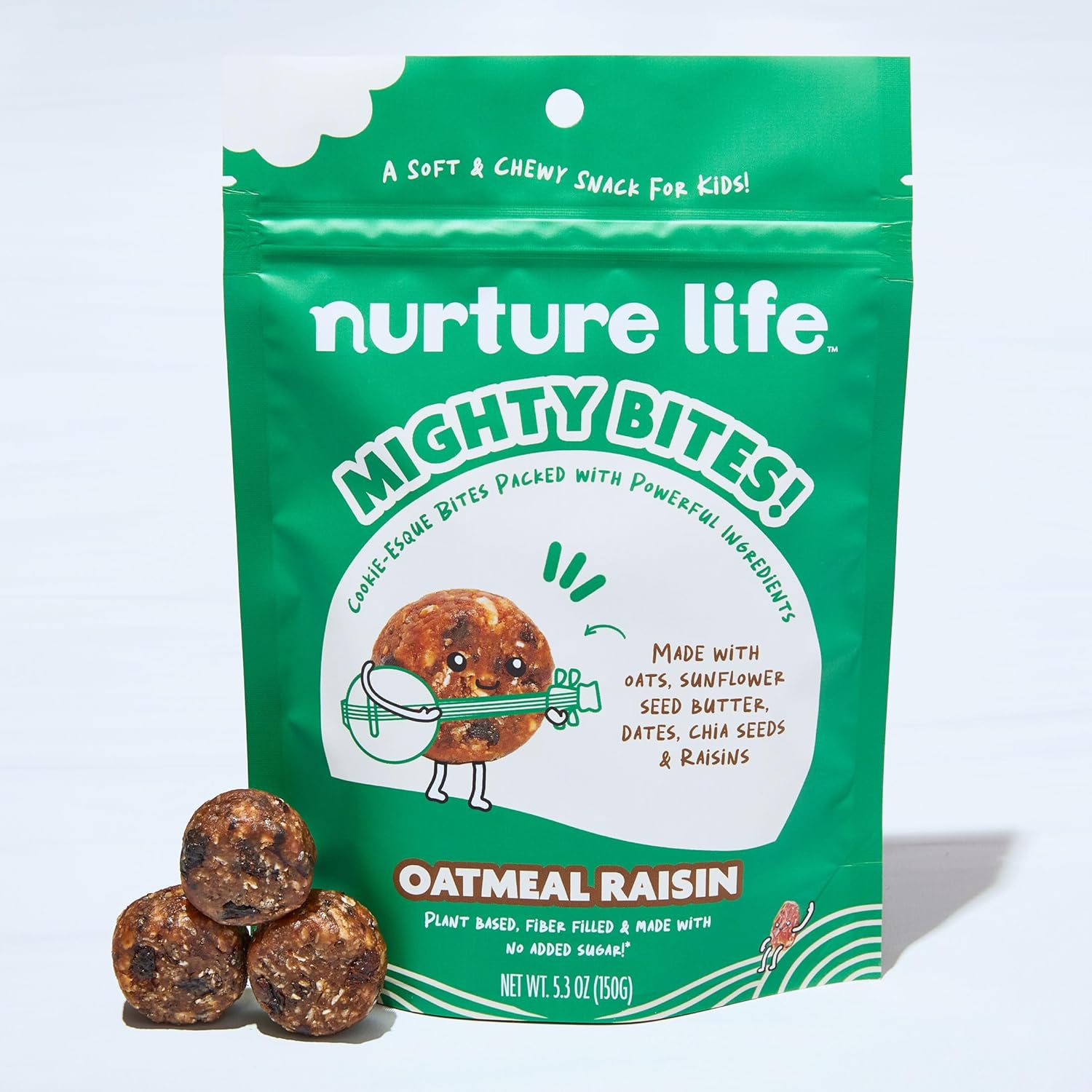 Nurture Life Mighty Bites - Oatmeal Raisin - Healthy Snacks for Kids & Toddlers Made with Oats, Sunflower Seed Butter, Chia Seeds, Dates, and Raisins - Plant-Based, High Fiber, Low Sugar - 15 Pieces (Pack of 1) : Baby